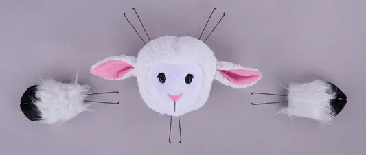 3 PIECE 10.5"L X 9.5"H LAMB DECOR KIT- WHITE/PINK/BLACK- HE740027