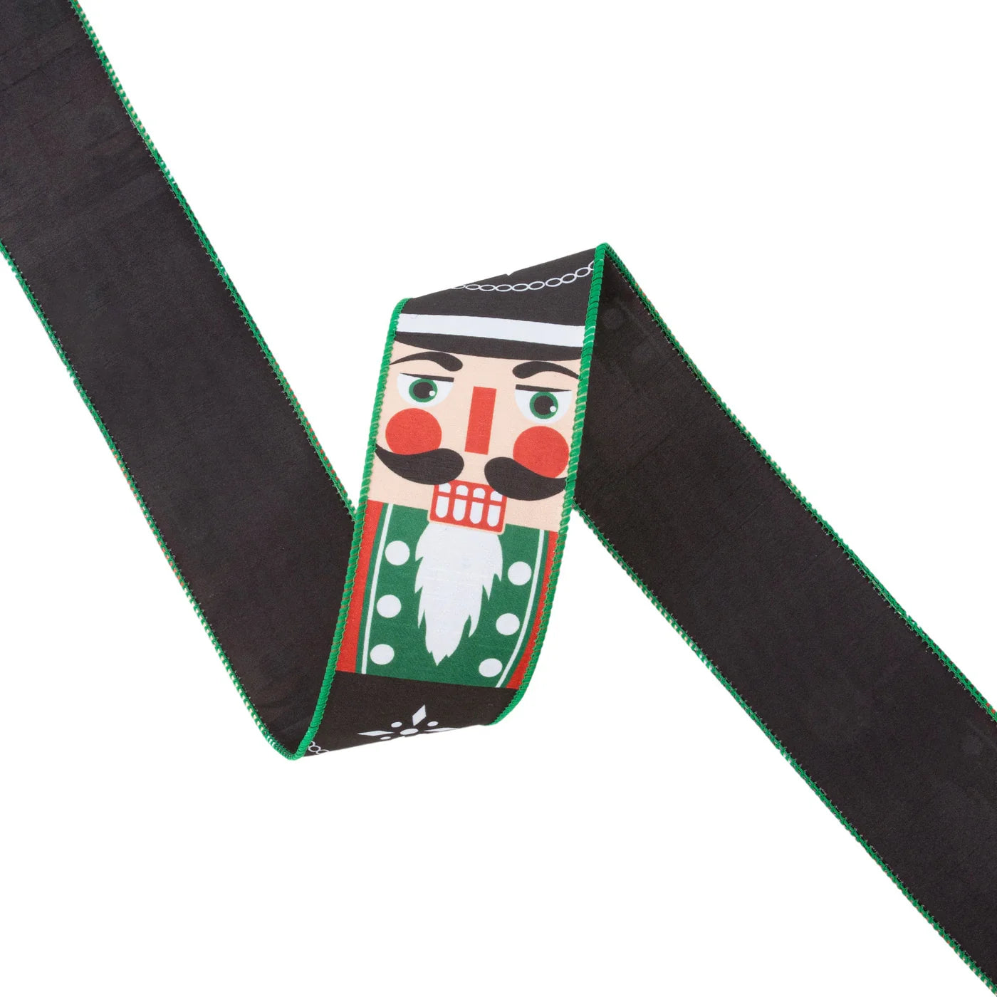 2 1/2" Wired Ribbon Nutcracker Face Black Backing