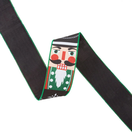 2 1/2" Wired Ribbon Nutcracker Face Black Backing