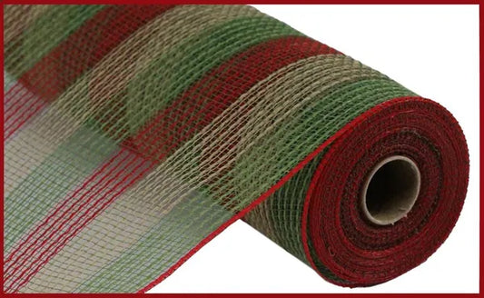 10.25" x 10yd Pp/Faux Jute Small Stripe-Moss/Red/Natural-RY8321D3
