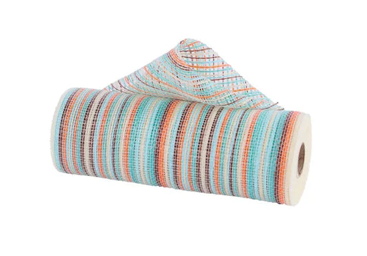 10"X10YD VERTICAL MULTICOLOR STRIPE MESH-BLUE/ORANGE/TEAL/BRN/CRM-RE1369YF
