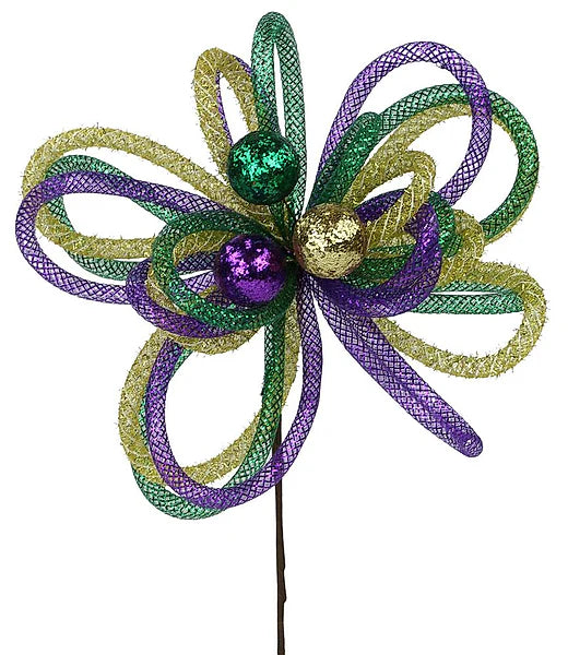 12"L FOIL/TINSEL GLITTER BALL PICK- MARDI GRAS- HG1113