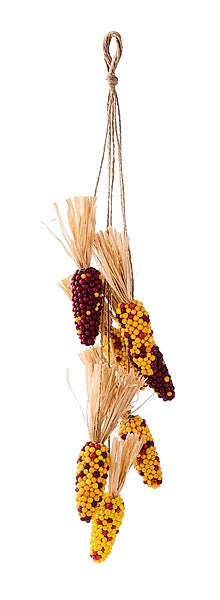 21"L BEAD INDIAN CORN HANGING CLUSTER- BROWN/ORANGE/YELLOW- HA4049