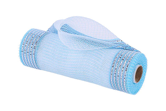 10"X10YD BORDER STRIPE MESH- TURQ/WHT/SMOKE BLUE/SLVR- RE85053M