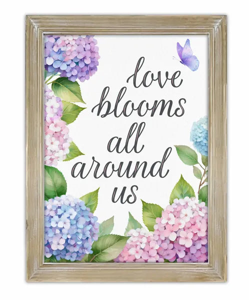 16"HX12"L LOVE BLOOMS AROUND US W/FRAME-WHT/GREY/PINK/BLUE/GRN-AP0423