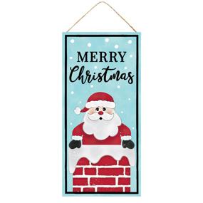 12.5"H X 6"L MERRY CHRISTMAS SANTA SIGN - LT BLUE/RED/BLACK/WHITE - AP7024