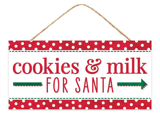 12.5"L X 6"H COOKIES & MILK FOR SANTA - WHITE/RED/EMERALD GREEN - AP7025