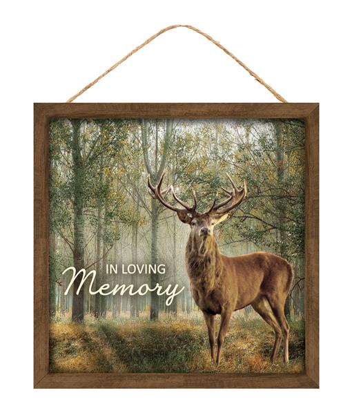 10"SQ IN LOVING MEMORY DEER W/FRAME - BROWN/FOREST GREEN - AP7264