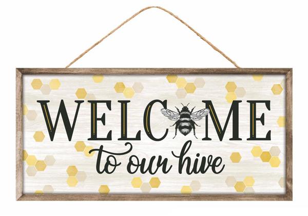 12.5"L x 6"H bee Welcome To Our Hive wood sign