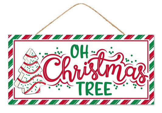 12.5"L X 6"H MDF OH CHRISTMAS TREE SIGN - WHITE/RED/EMERALD GREEN - AP735927