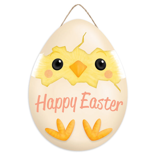 12"HX9"L HAPPY EASTER CHICK EGG SIGN - ORG/CORAL/BEIGE/YLW - AP736301