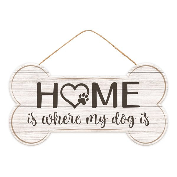 12.5"L X 6.5"H HOME DOG BONE SHAPE SIGN - BROWN, TAN, GREY - AP7371