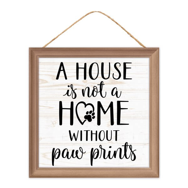 10"SQ HOUSE/HOME PAW PRINTS SIGN - BLACK/NATURAL - AP7373