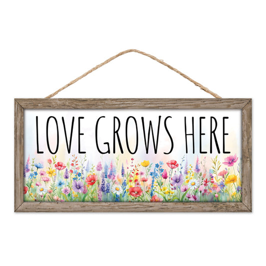 12.5"L X 6"H LOVE GROWS HERE SIGN - WHT/BRN/PNK/PRP/YLW/GRN - AP7386