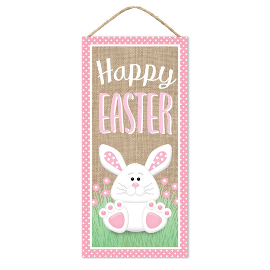 12.5"H X 6"L HAPPY EASTER W/BUNNY SIGN - PINK/WHITE/BROWN/GREEN - AP738988