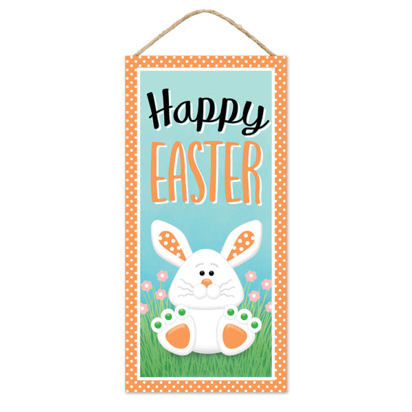 12.5"H X 6"L HAPPY EASTER W/BUNNY SIGN - ORANGE/WHITE/TURQ/GREEN - AP738989