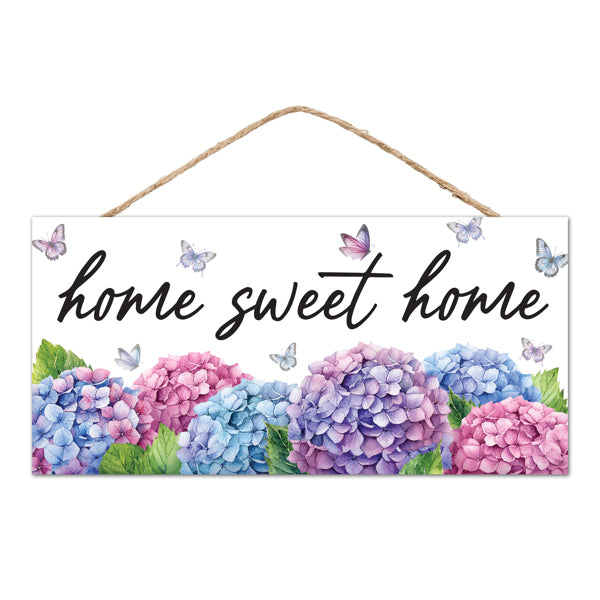 12.5"L X 6"H HOME SWEET W/HYDRANGEA SIGN - PINK/BLUE/PURPLE/WHITE - AP7390