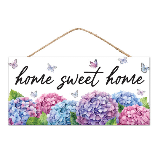 12.5"L X 6"H HOME SWEET W/HYDRANGEA SIGN - PINK/BLUE/PURPLE/WHITE - AP7390