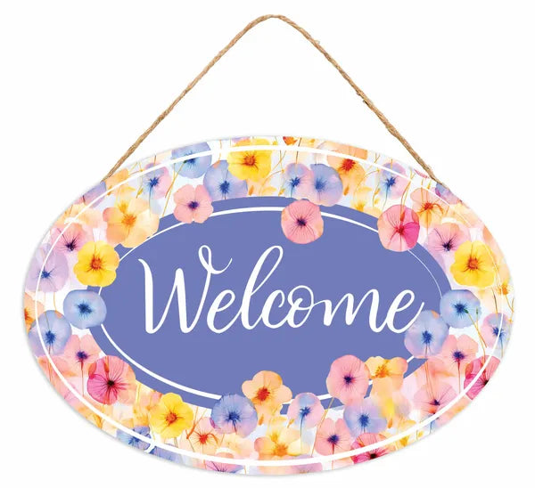 13"L X 9"H WELCOME W/WATERCOLOR FLORALS- MULTI- AP7432F1