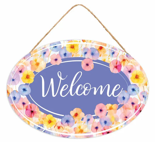 13"L X 9"H WELCOME W/WATERCOLOR FLORALS- MULTI- AP7432F1