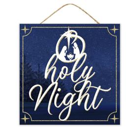 10"SQ GLITTER O HOLY NIGHT SIGN - NAVY/WHITE/GOLD - AP7822