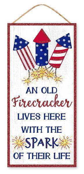 12.5"HX6"L OLD FIRECRACKER GLITTER SIGN - AP7837