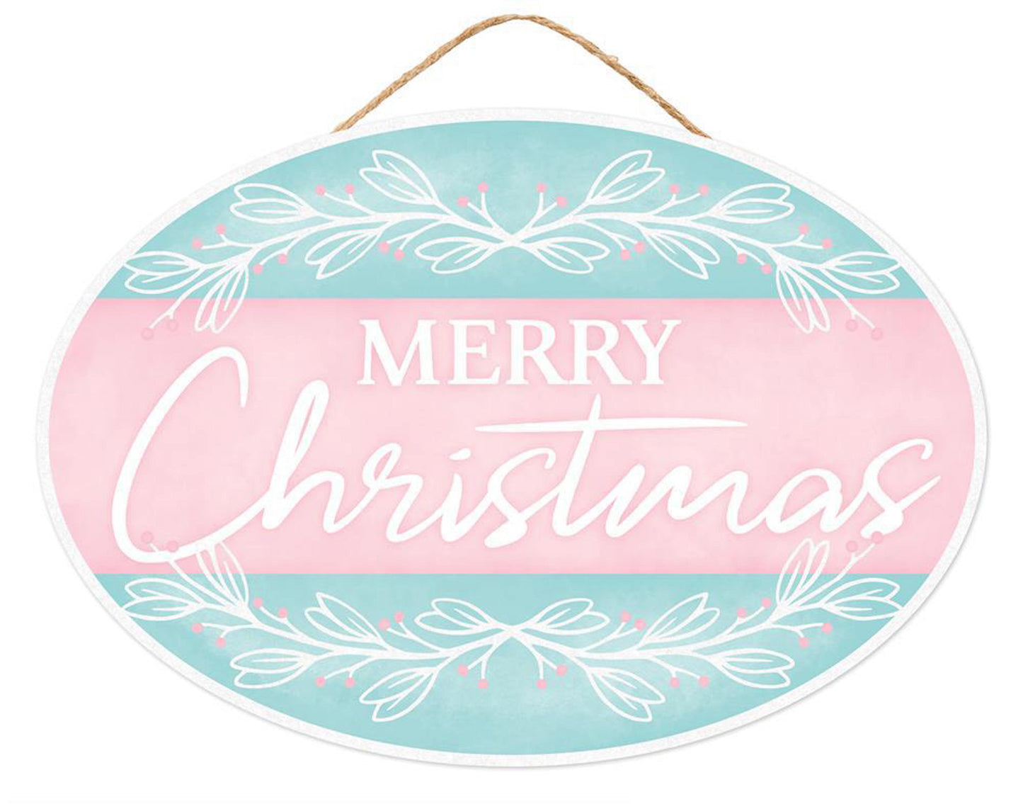 13"L X 9"H MERRY CHRISTMAS OVAL SIGN - PINK/ICE BLUE/WHITE - AP786963