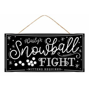 12.5"L X 6"H GLITTER SNOWBALL FIGHT SIGN - BLACK/WHITE - AP787002