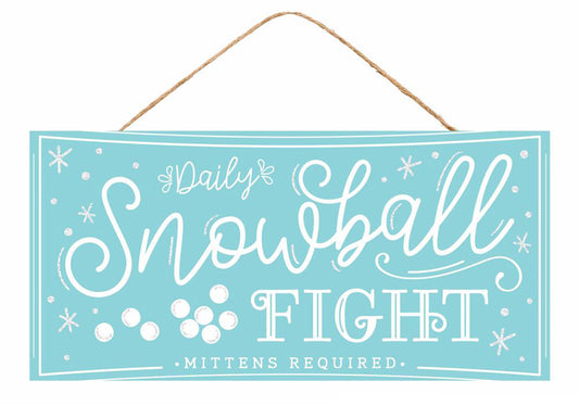 12.5"L X 6"H GLITTER SNOWBALL FIGHT SIGN - ICE BLUE/WHITE - AP787060