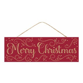 15"L X 5"H MERRY CHRISTMAS/SWIRLS SIGN - RED/GOLD - AP787224