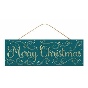 15"L X 5"H MERRY CHRISTMAS/SWIRLS SIGN - DK TEAL/GOLD - AP787265