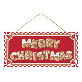 12.5"L MERRY CHRISTMAS/GINGERBREAD SIGN - RED/BROWN/WHITE - AP787669