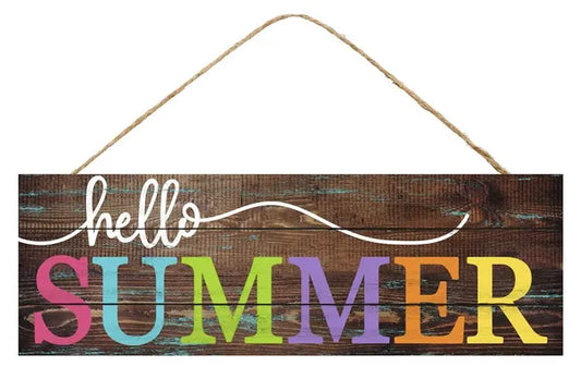 15"L X 5"H HELLO SUMMER SIGN-BROWN/MULTI/WHITE-AP801704
