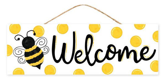 15"L X 5"H WELCOME/BUMBLEBEE SIGN - WHITE/YELLOW/BLACK - AP803329