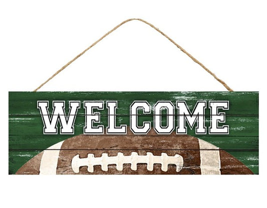 15"L X 5"H WELCOME FOOTBALL SIGN- GREEN/WHITE/BROWN- AP807309