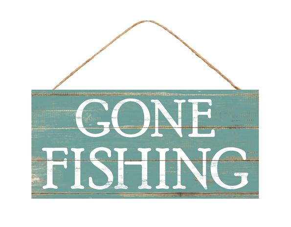 12.5"L X 6"H GONE FISHING SIGN - BLUE/TAN - AP8108