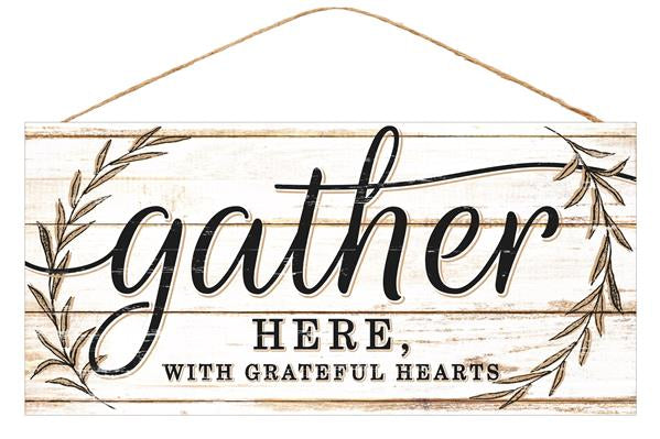 12.5"LX6"H GATHER HERE W/GRATEFUL HEARTS - CREAM/BLACK - AP8176