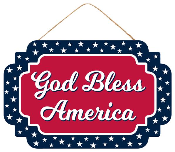 12.5"L X 8"H MDF GOD BLESS AMERICA - RED/WHITE/BLUE - AP8300