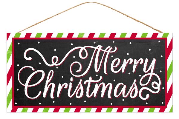 12.5"L X 6"H MERRY CHRISTMAS SIGN - BLACK/RED/LIME/WHITE - AP8477