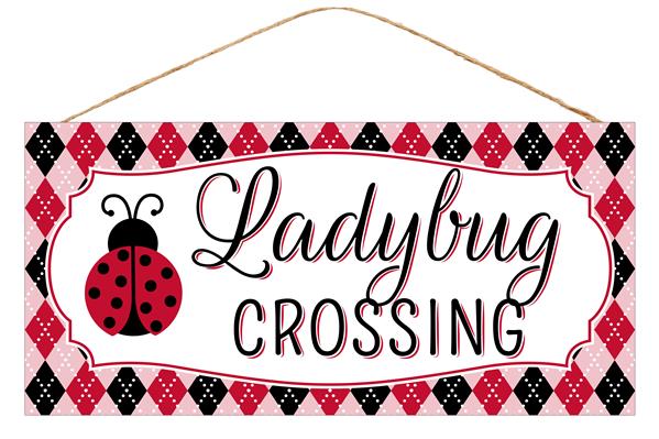 12.5"L X 6"H LADYBUG CROSSING SIGN - WHITE/RED/BLACK/LT PINK - AP8493