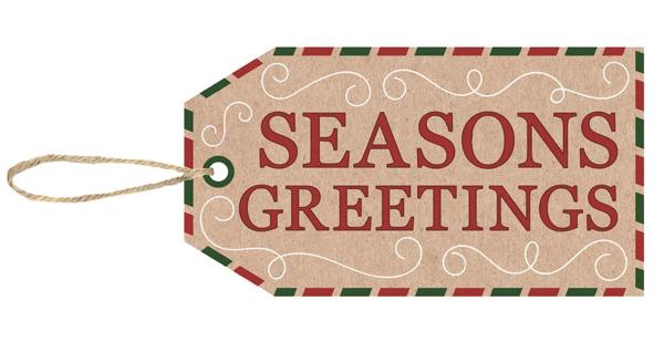 12"L x 6.5"H Seasons Greetings Tag - Ap8505