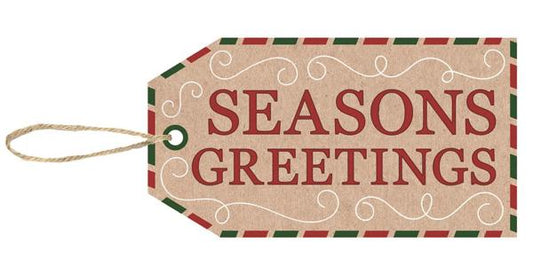 12"L x 6.5"H Seasons Greetings Tag - Ap8505