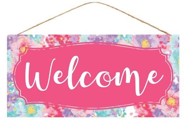 12.5"L X 6"H FLORAL WELCOME SIGN - PINK MULTI - AP872122