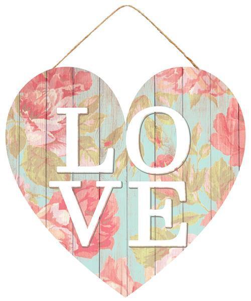 12"L X 11.5"H FLORAL/LOVE HEART SIGN - AP8723