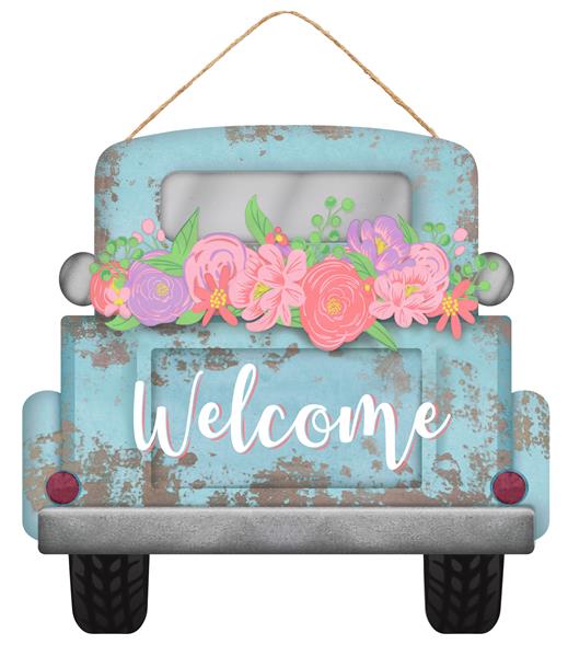 12"L X 11.5"H WELCOME FLOWERS TRUCK - LIGHT BLUE, PINK, PURPLE, GREEN - AP8728