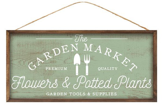 12.5"L X 6"H GARDEN MARKET SIGN - SAGE GREEN/WHITE/BROWN - AP8750