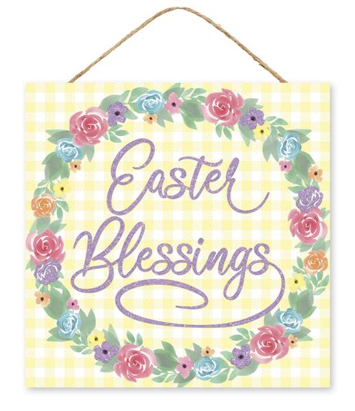 10"SQ EASTER BLESSINGS SIGN - WHITE/YLLW/LAVENDER/GREEN - AP8875