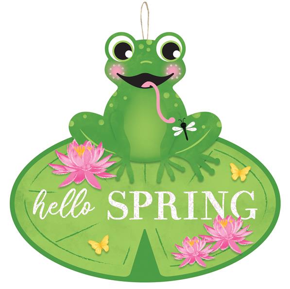 12"LX11"H SPRING FROG GLITTER SIGN - GRN/PNK/YLW/BLK/WHT - AP8891