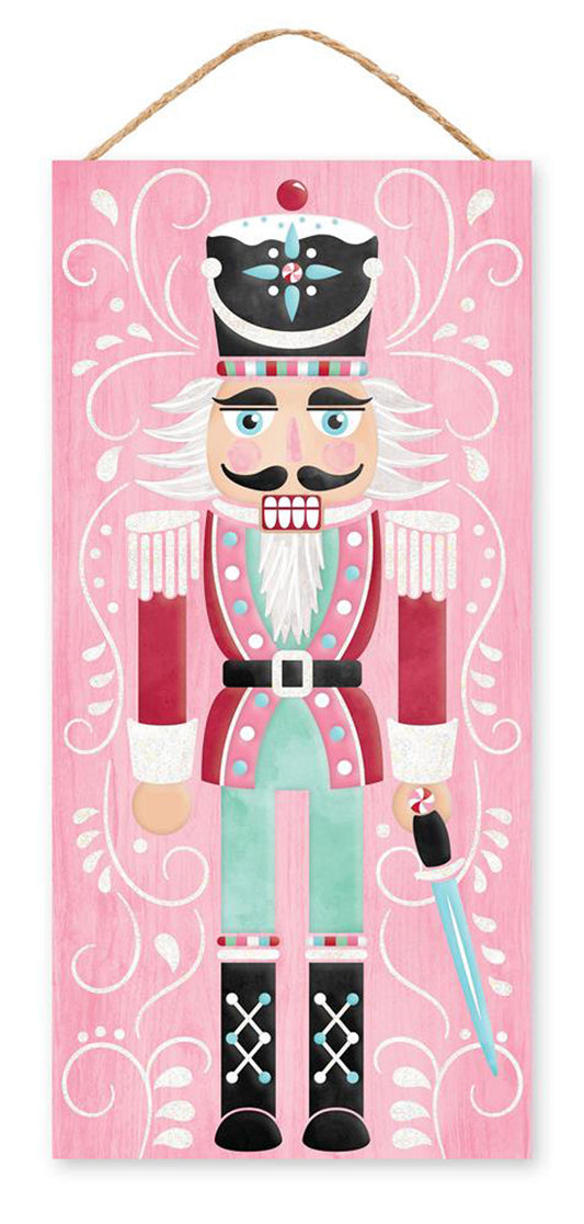 12.5"H X 6"L GLITTER NUTCRACKER SIGN - PINK/RED/WHITE/BLACK - AP8925