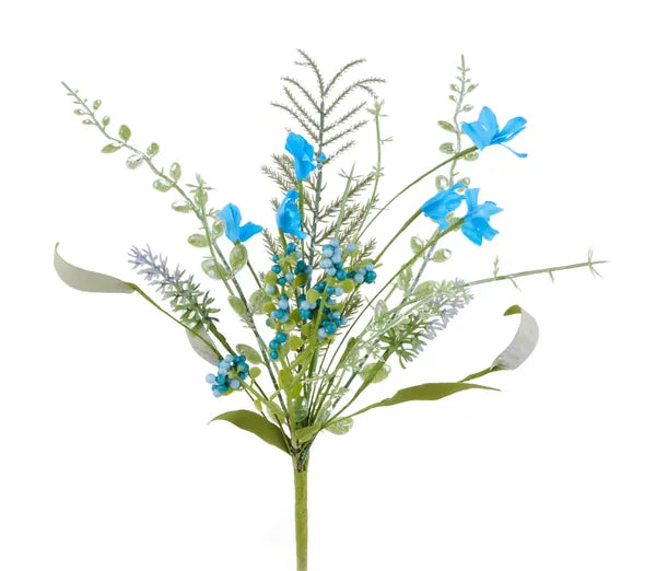 12"L Fabric Flower/Eva Leaf/Beads Bush-Aqua-FH812547